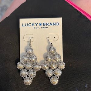 NWT Lucky Brand silver and pearl dangle earrings